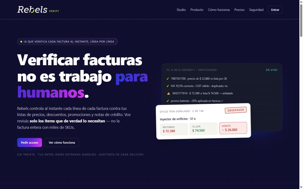 Home de Rebels Verify: verificar facturas no es trabajo para humanos